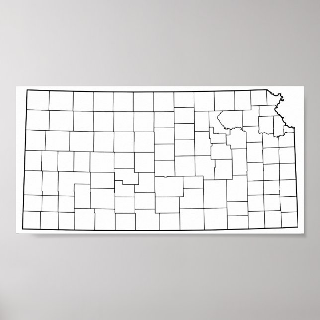 Pôster Mapa de Contornos de Vazios de Condados do Kansas (Frente)