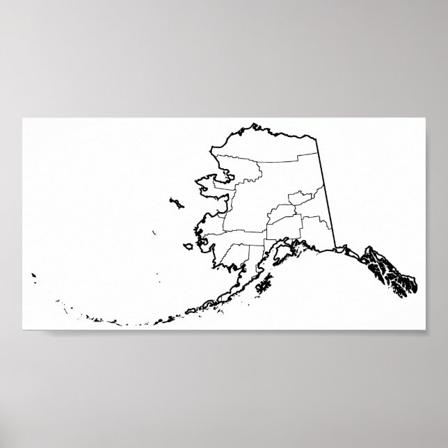 Pôster Mapa de Contornos de Vazios do Alaska Boroughs (Frente)