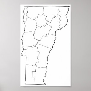 Poster Mapa de Contornos de Vazios dos condados de Vermon