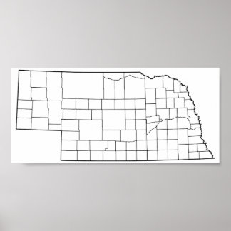 Pôster Mapa de Contornos de Vazios dos condados do Nebras