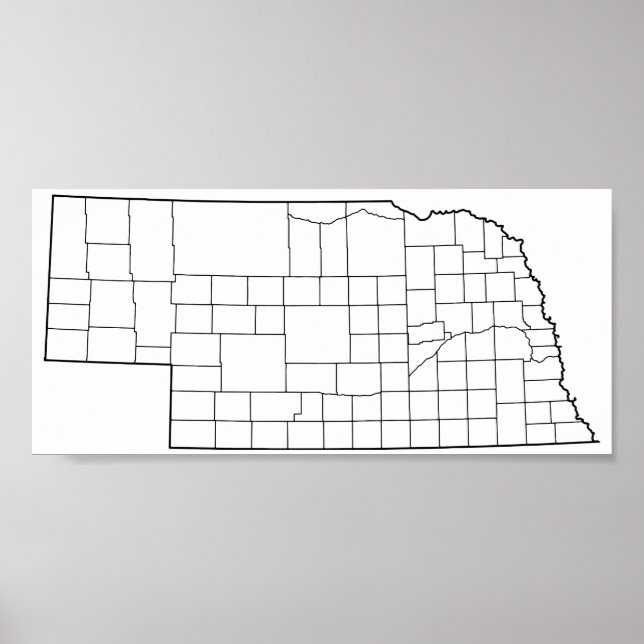 Pôster Mapa de Contornos de Vazios dos condados do Nebras (Frente)