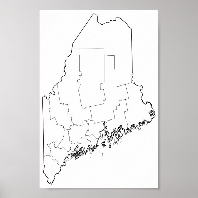 Pôster Mapa de Contornos de Vazios dos condados Maine (Frente)
