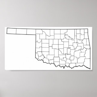 Pôster Mapa de Contornos do Vazio de Condados de Oklahoma