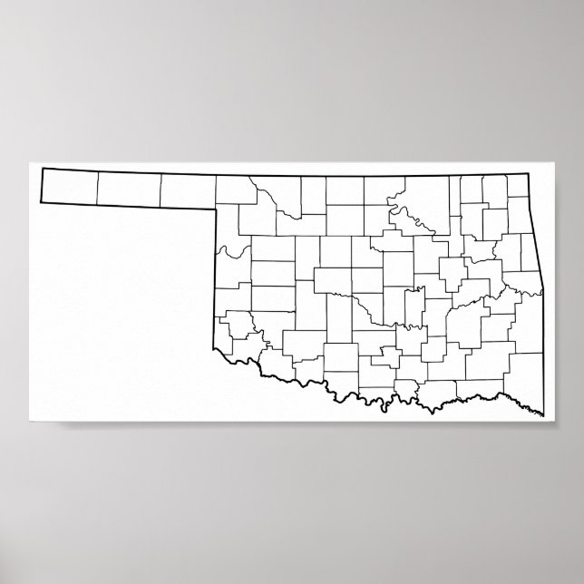 Pôster Mapa de Contornos do Vazio de Condados de Oklahoma (Frente)