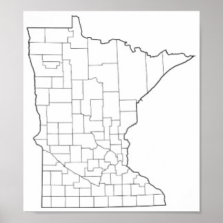 Pôster Mapa de Contornos do Vazio de Condados do Minnesot