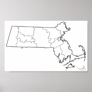 Pôster Mapa de Contornos do Vazio dos condados de Massach