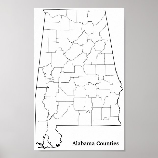 Pôster Mapa de Contornos do Vazio dos condados do Alabama (Frente)