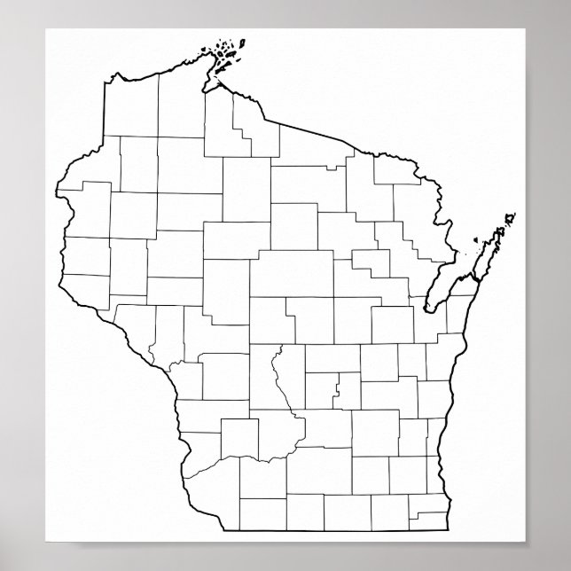 Poster Mapa de Contornos do Vazio dos condados do Wiscons (Frente)