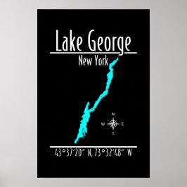 Poster Mapa de Coordenadas da Margem do Lago George Nova