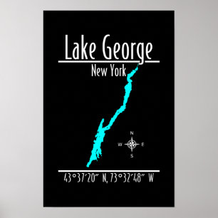 Poster Mapa de Coordenadas da Margem do Lago George Nova 