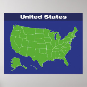 Pôster Mapa de cor dos Estados Unidos