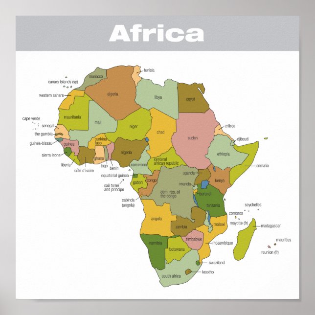 Poster Mapa de cores do cheio da África (Frente)