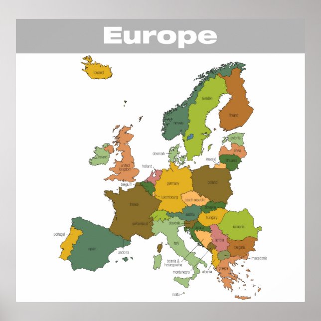 Poster Mapa de cores do cheio da Europa