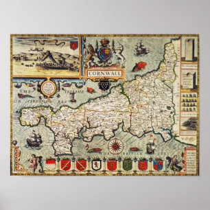 Poster Mapa de Cornualha