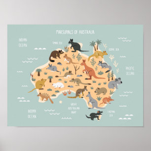 Poster Mapa de crianças australianas marsupiais