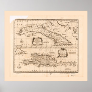Poster Mapa de Cuba & de Puerto Rico (1747)