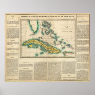 Poster Mapa de Cuba e das ilhas de Bahama