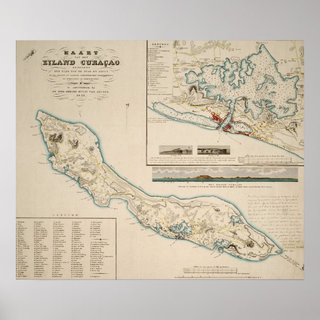Pôster Mapa de Curaçao 1836 (Frente)