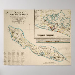 Poster Mapa de Curaçao 1836