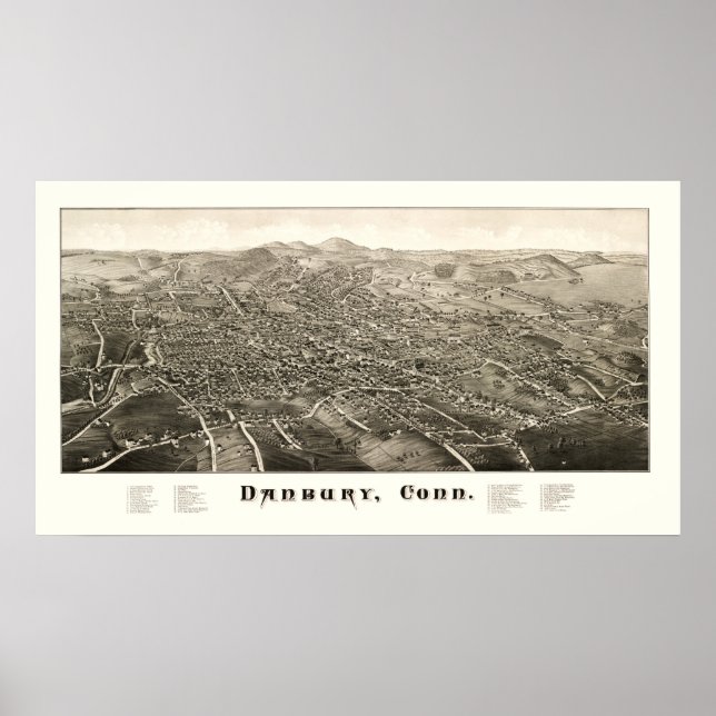 Pôster Mapa de Danbury, Connecticut, de 1876 (Frente)
