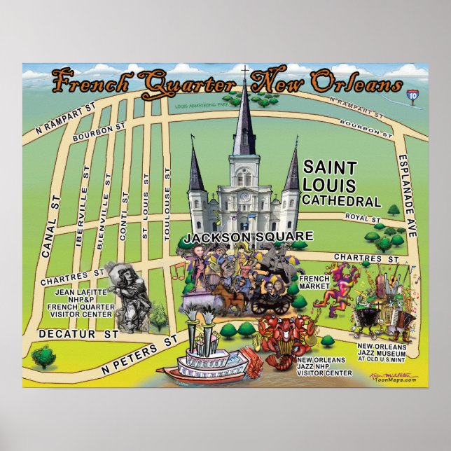 Poster Mapa de Diversão do Quarto Francês Nova Orleans (Frente)