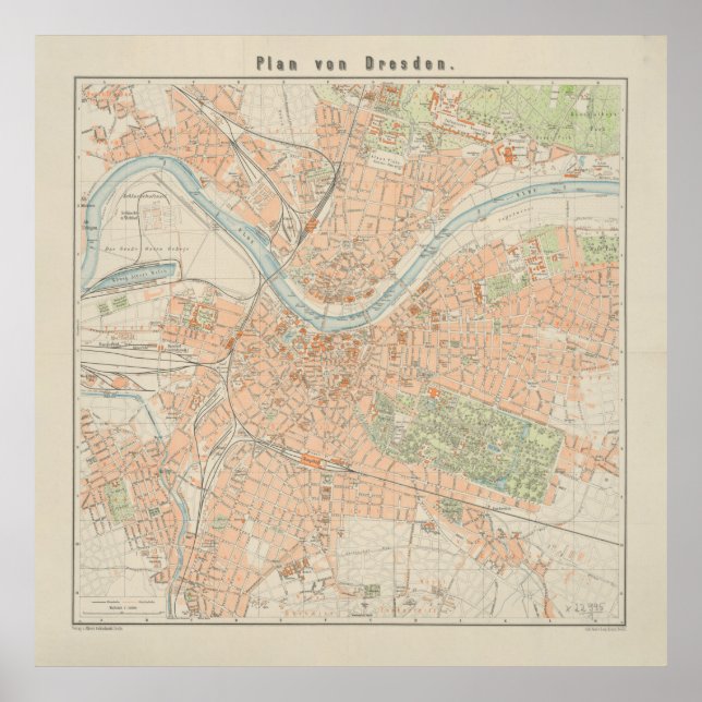 Poster Mapa de Dresden Alemanha (1912) (Frente)