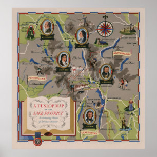 Poster Mapa de Dunlop do distrito do lago, Inglaterra