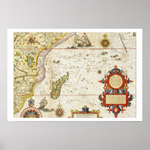 Poster Mapa de East Africa e de Madagascar, 1596 (colo da