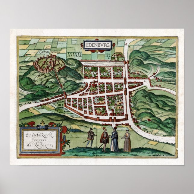 Pôster Mapa de Edimburgo 1580 (Frente)