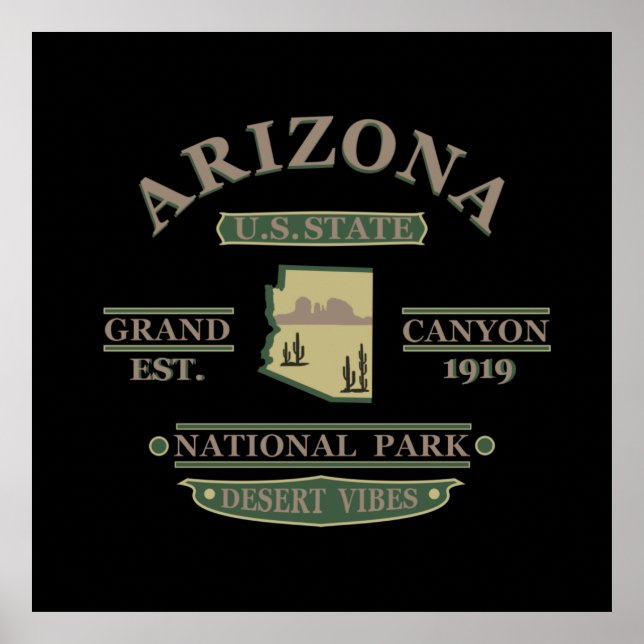 Poster mapa de estado de arizona (Frente)