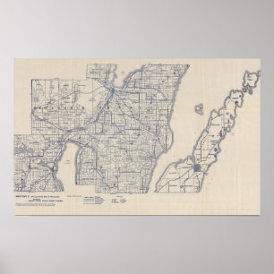 Poster Mapa de estradas 2 da bicicleta de Wisconsin
