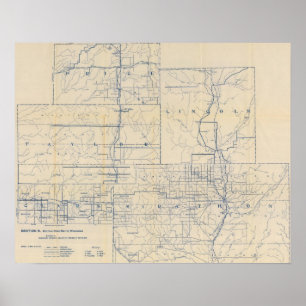 Pôster Mapa de estradas 6 da bicicleta de Wisconsin