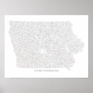 Poster Mapa de Estradas Gravel de Iowa