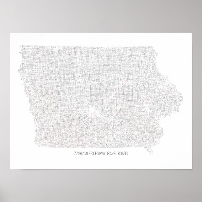 Poster Mapa de Estradas Gravel de Iowa (Frente)