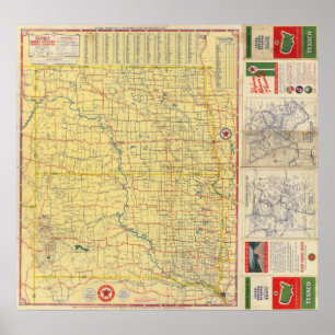 Poster Mapa de estradas N & S Dakota