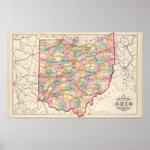 Pôster Mapa de estradas novo do trilho do estado de Ohio