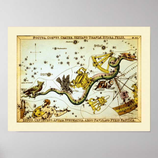 Poster Mapa de Estrelas Vintage - Atlas de Constelação (Frente)