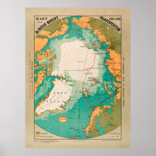 Poster Mapa de Exploração do Árctico e do Polo Norte d