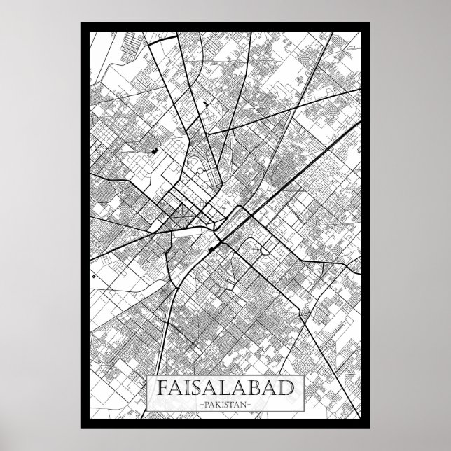 Poster Mapa de Faisalabad Paquistão (Frente)