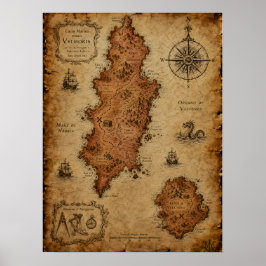 Poster Mapa de Fantasia Antigo — Ilha Velmoris