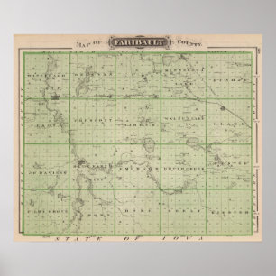 Pôster Mapa de Faribault County, Minnesota
