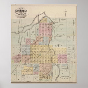 Pôster Mapa de Faribault, o Condado de Rice, Minnesota