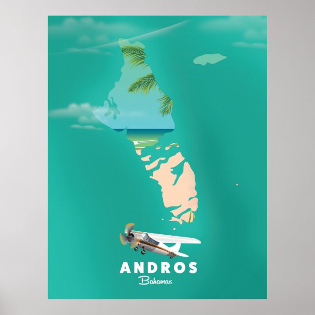 Poster Mapa de férias de Andros Bahamas. (Frente)