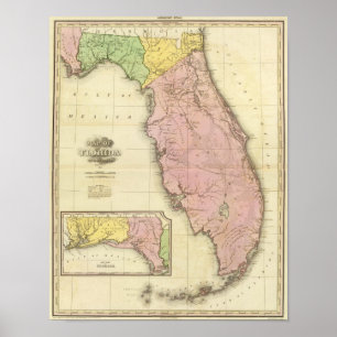 Pôster Mapa de Florida 2