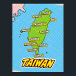 Poster Mapa de Formosa Ilustrado com pop Art<br><div class="desc">Pop Art Ilustrou o mapa asiático de Taiwan em um belo estilo de vintage vestido.</div>