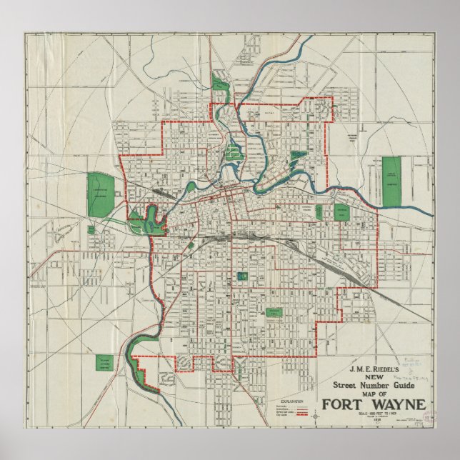 Poster Mapa de Forte Wayne Indiana (1919) (Frente)