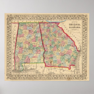 Pôster Mapa de Geórgia, Alabama por Mitchell