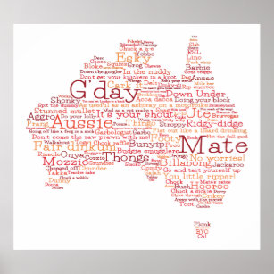Poster Mapa de gírias Aussie Edição Especial do Bushfire
