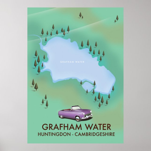 Poster Mapa de Grafham Water Huntingdon Cambridgeshire (Frente)