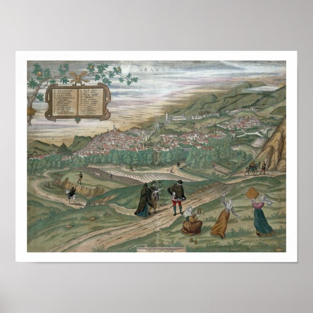 Poster Mapa de Granada, de Civitates Orbis Terrarum, V (Frente)